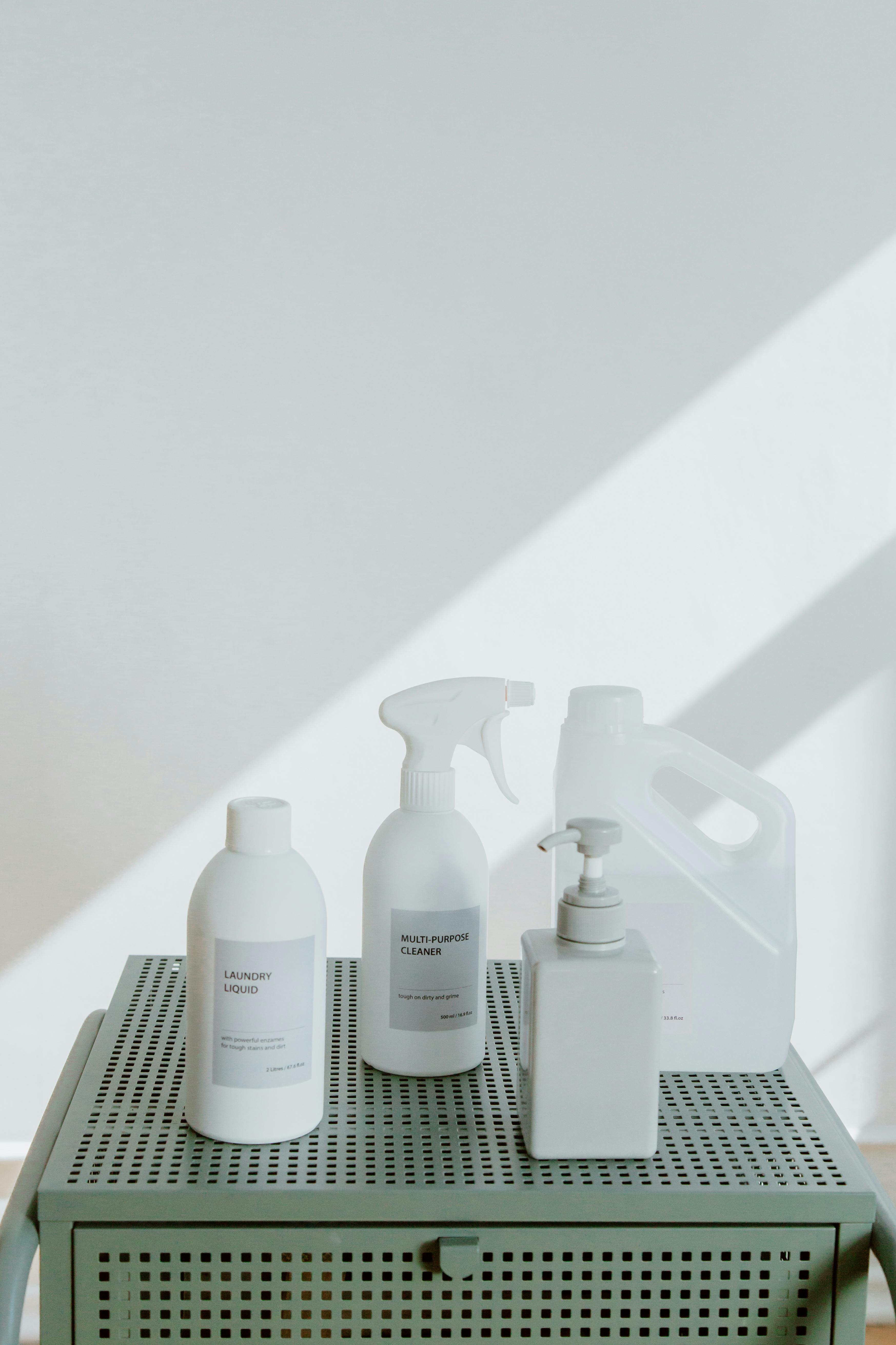 Cleaning products arranged for home use